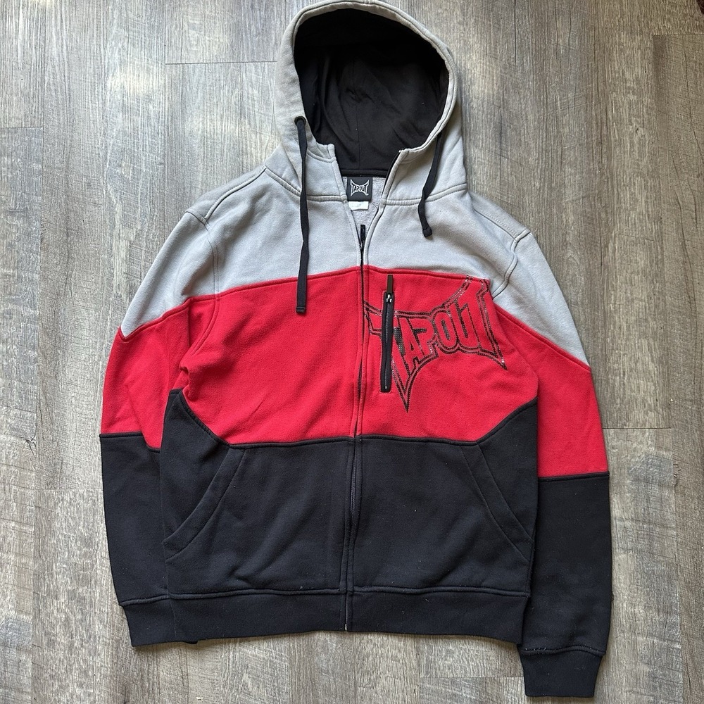Tap Out Sweater Adult L  Red Black MMA Sweatshirt Full Zip Hoodie Mens Block